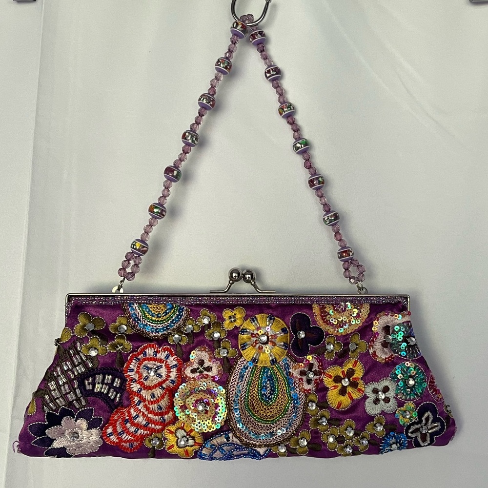 Vintage Satin Hand Beaded Clutch Purse